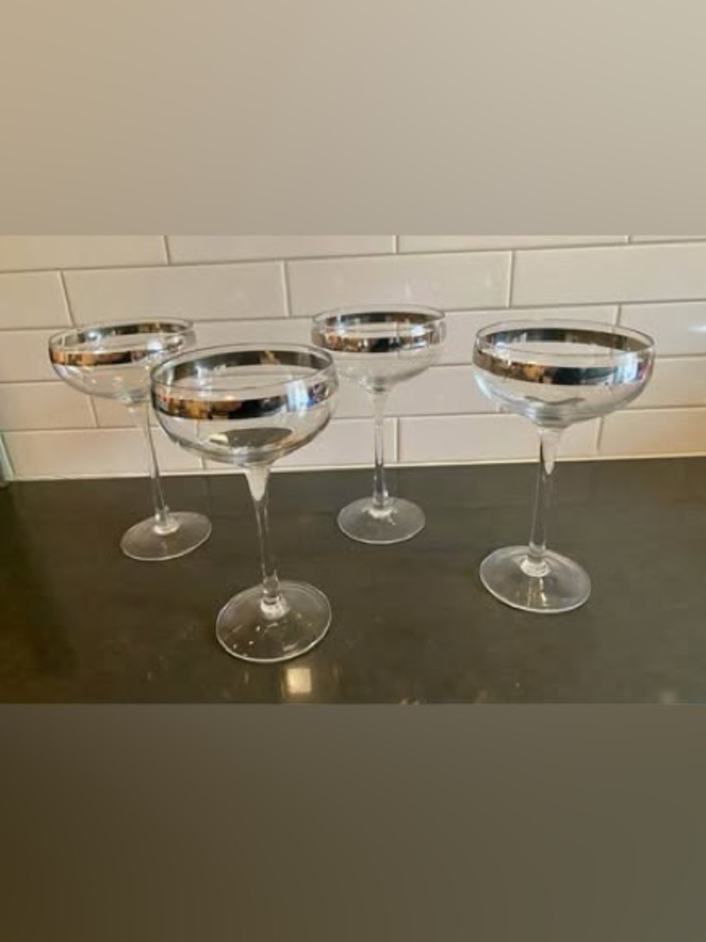 Elegant Silver Rim Coupe Glasses - Set of 4